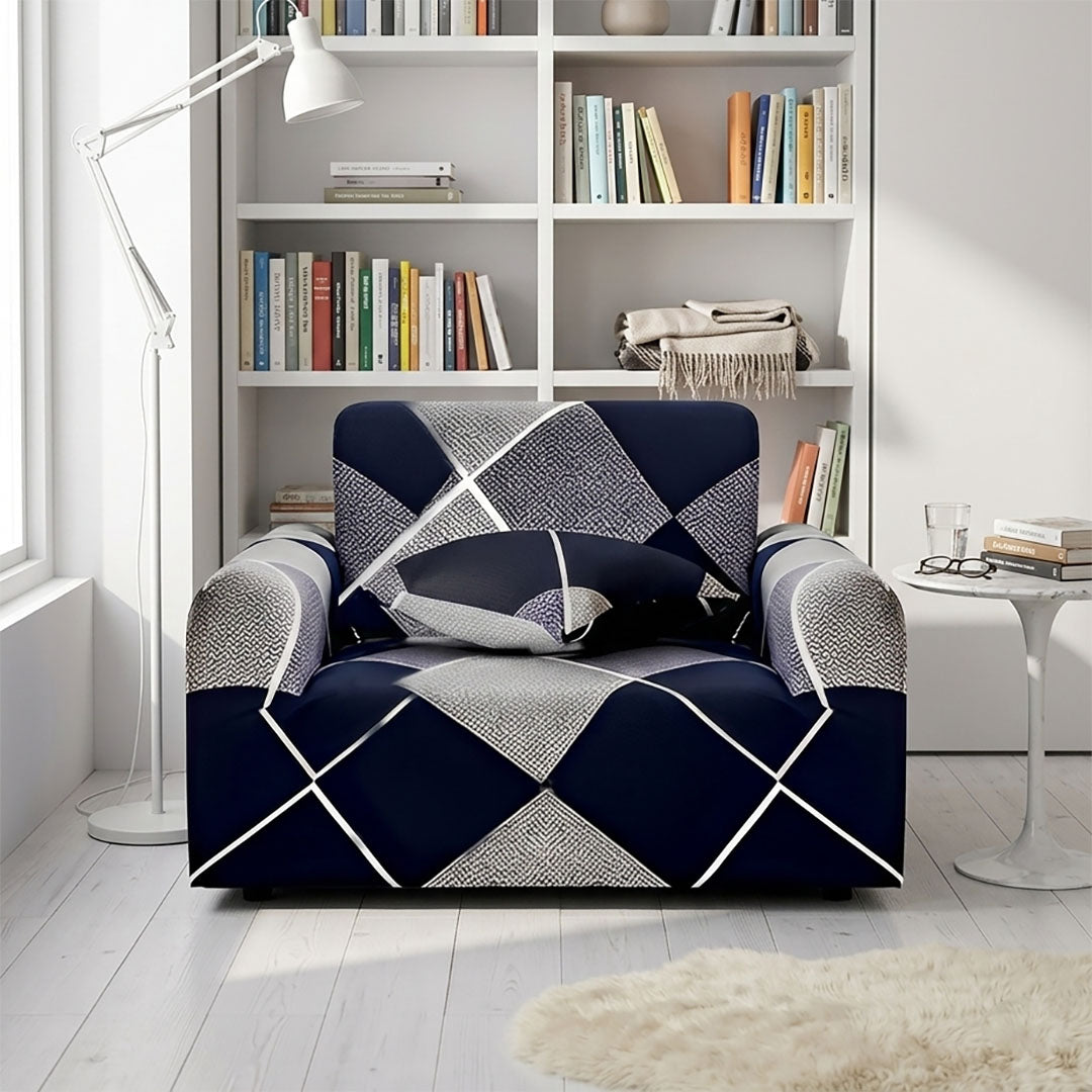 High Stretch 1-Seater Checkered Print Sofa Slipcover