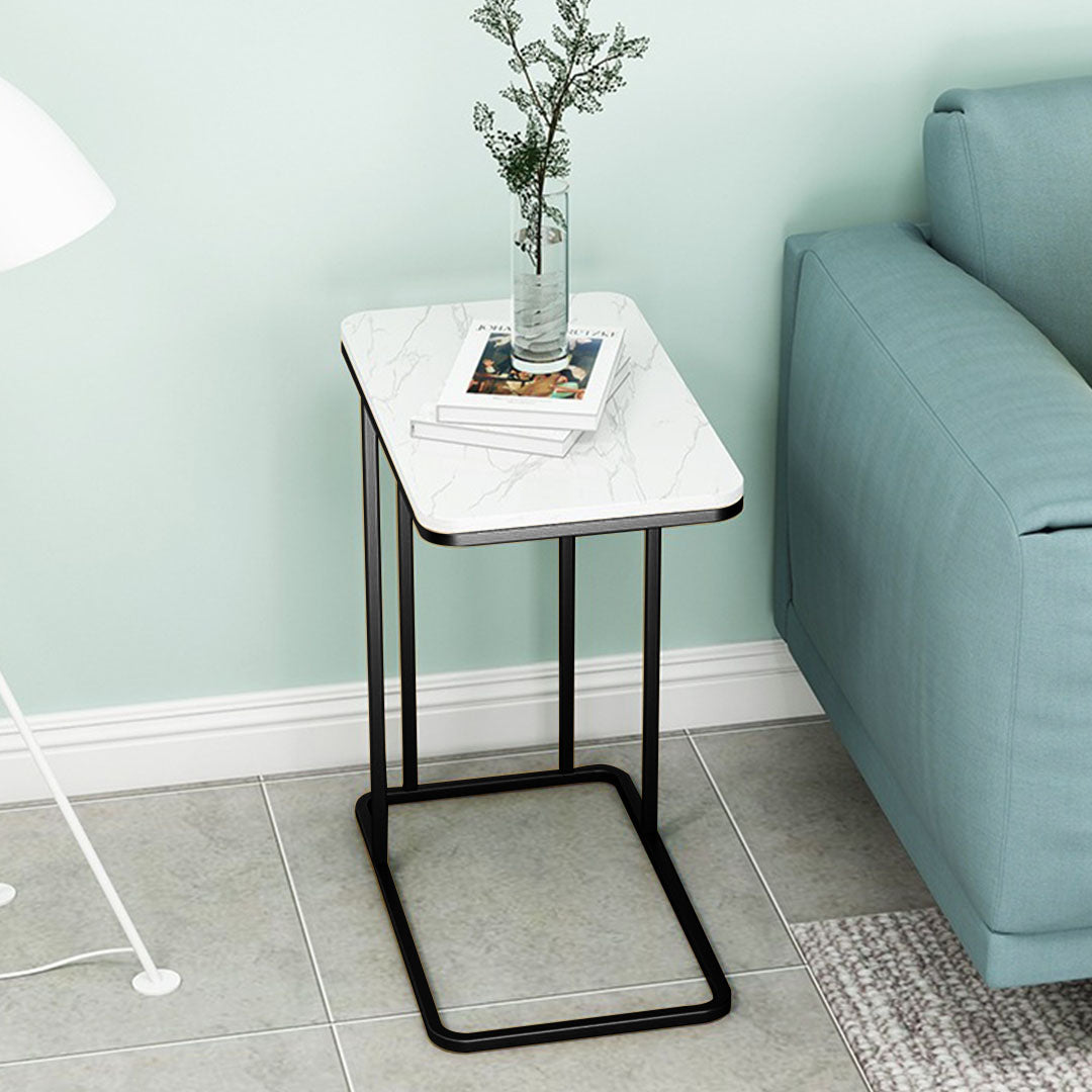 30x50x58cm White Ceramic Sofa Side Square Mini Table w/ Black Metal Legs