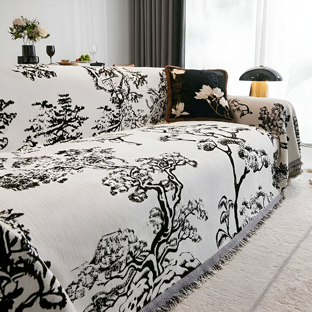 SOGA Four-seater White Sofa Cover Tree Print 180x420cm Polyester