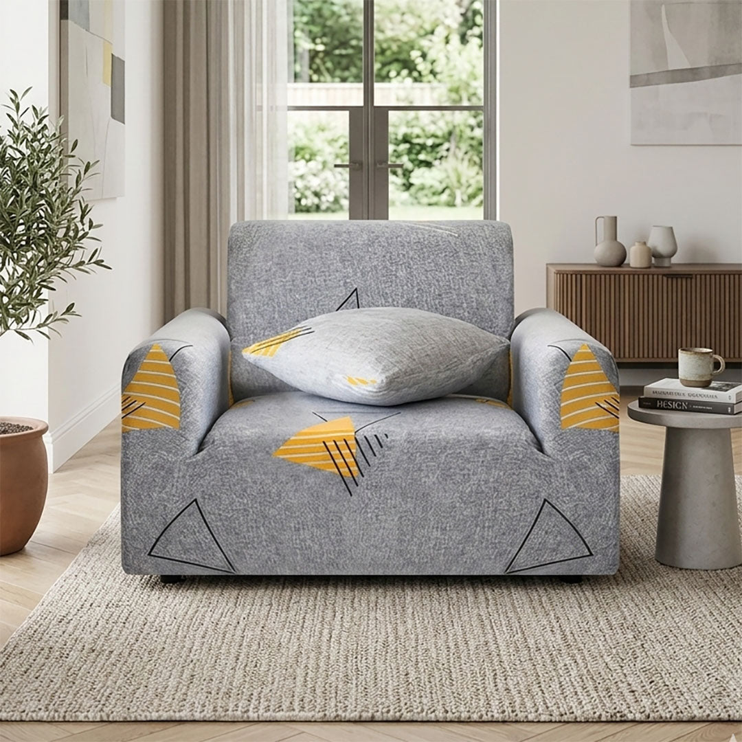 High Stretch 1-Seater Geometric Print Sofa Slipcover
