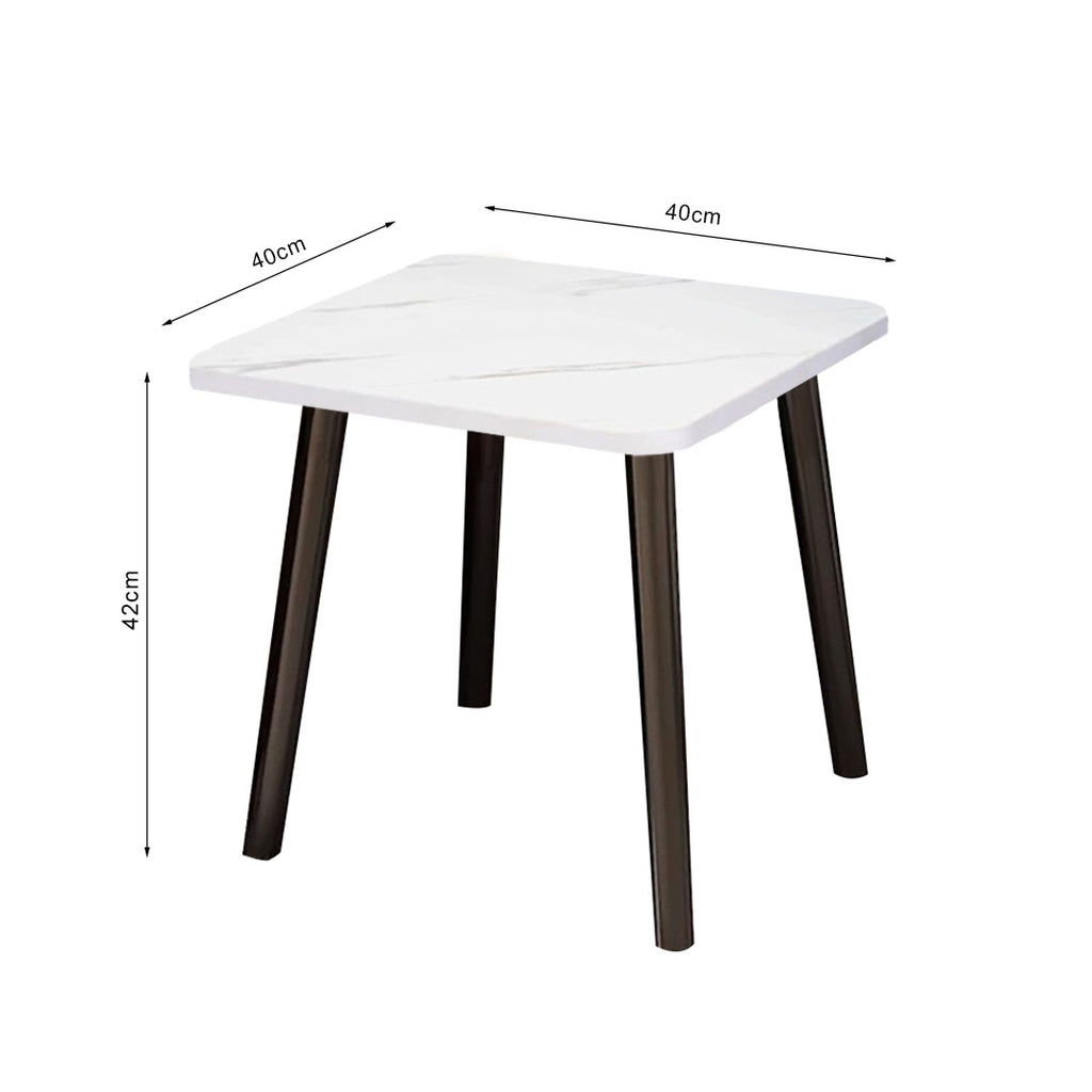 40cm White Ceramic Table Stone Pattern Black Metal Legs