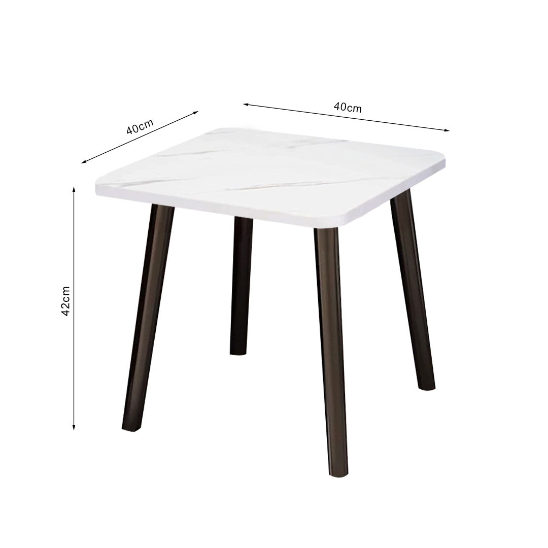 40cm White Ceramic Table Stone Pattern Black Metal Legs