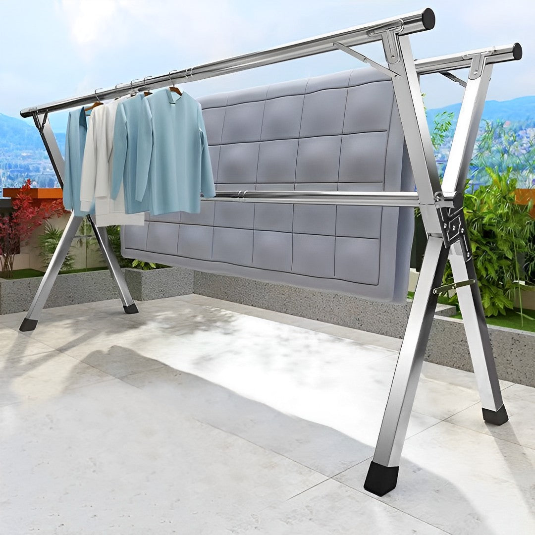 2.4m Portable Standing Clothes Drying Rack 3 Poles