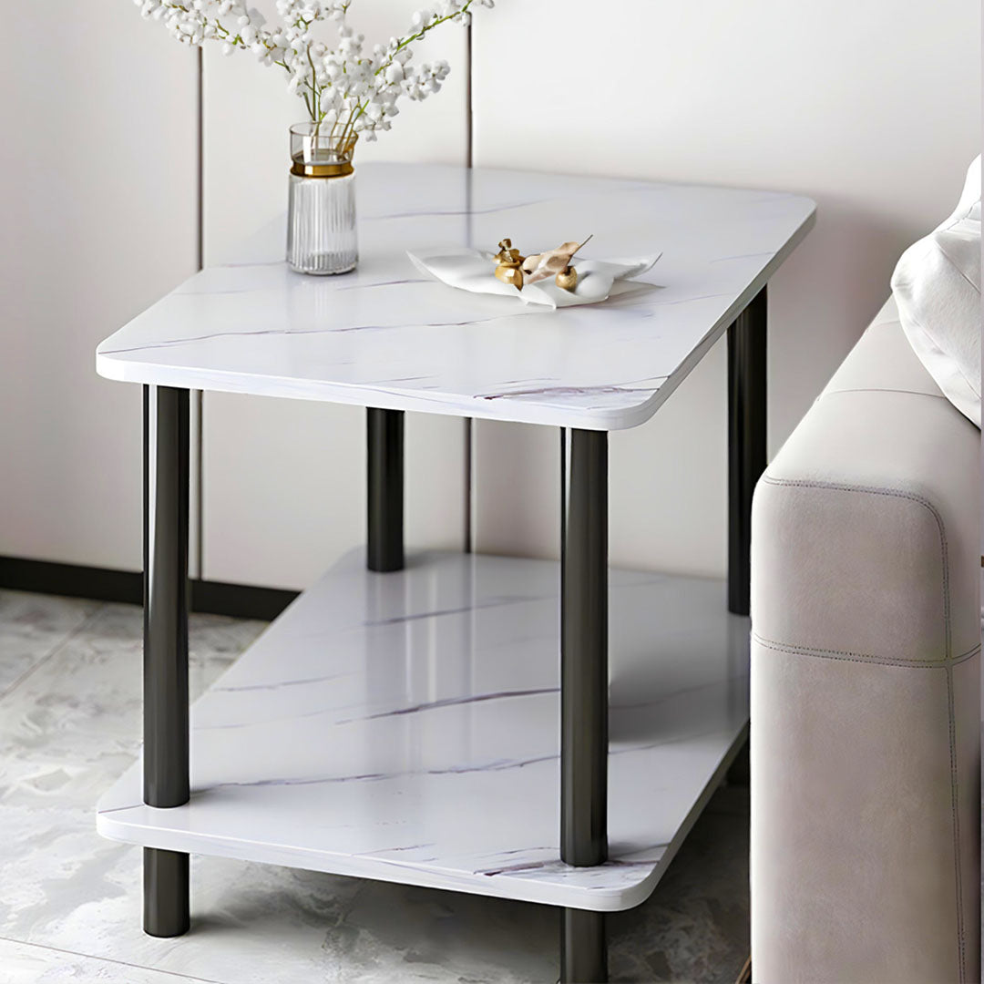 60cm White Ceramic Side Table Stone Pattern