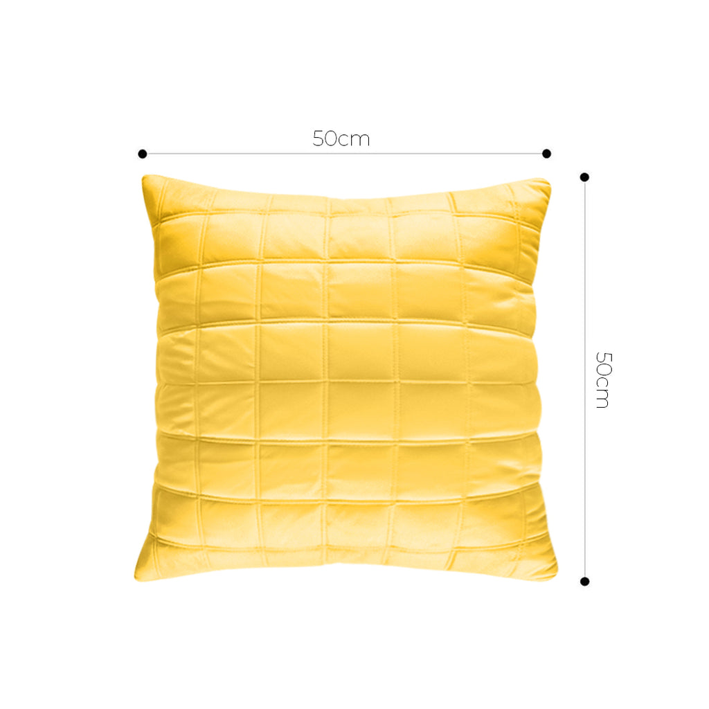 SOGA 50cm Yellow Quilted Grid Pattern Decorative Throw Pillow