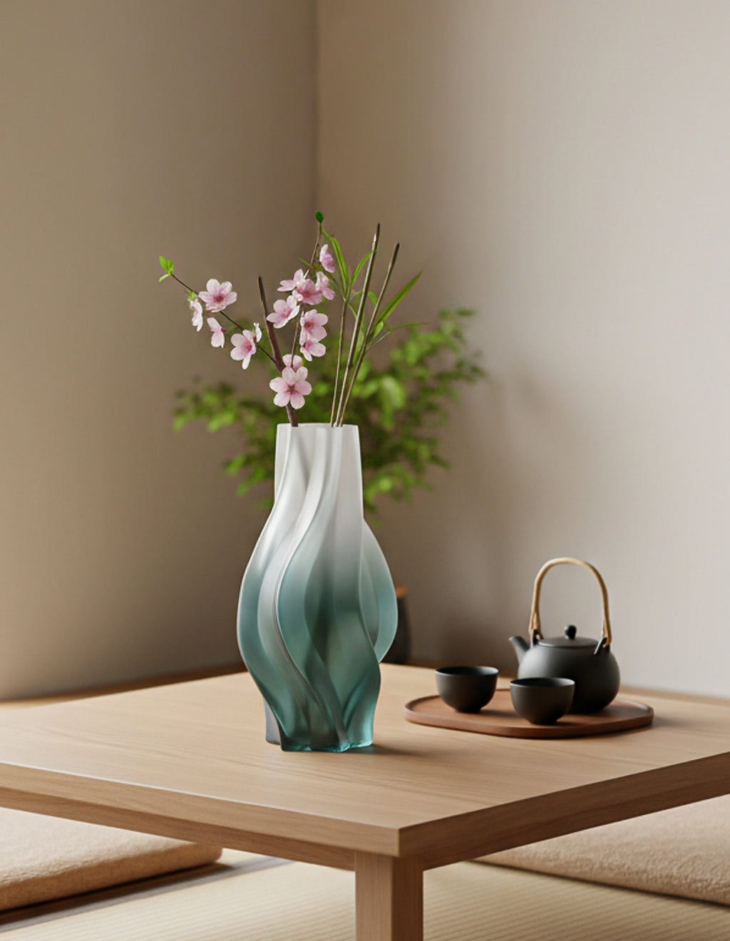 32cm Glass Vase Blue with Beautiful glass Bubble Texture Art Vases