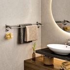 62cm Gray Wall-Mounted Double Pole Towel Holder with Hooks