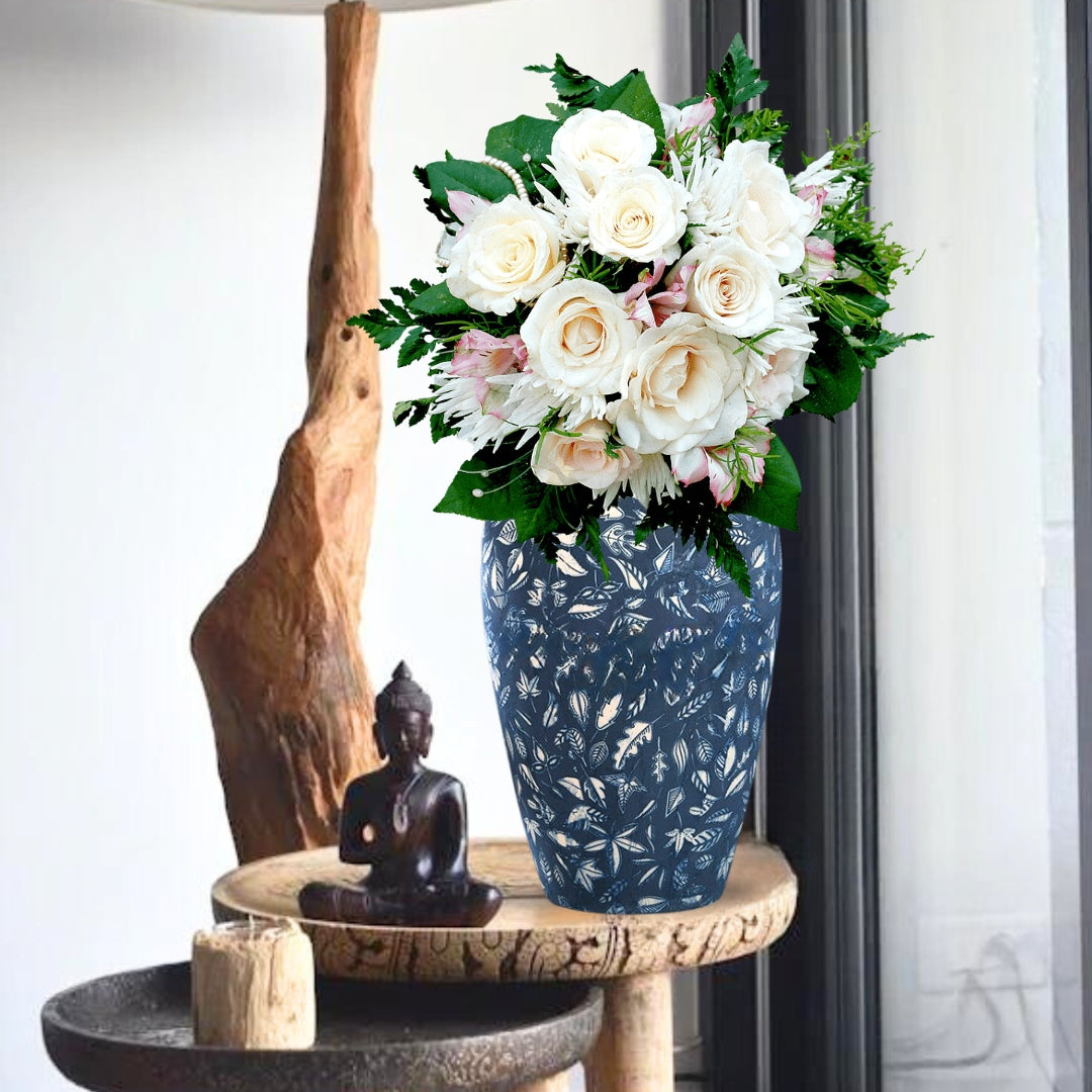 30x19 Blue Medium Ceramic Flower Vase Elegant Living Room Home Decor