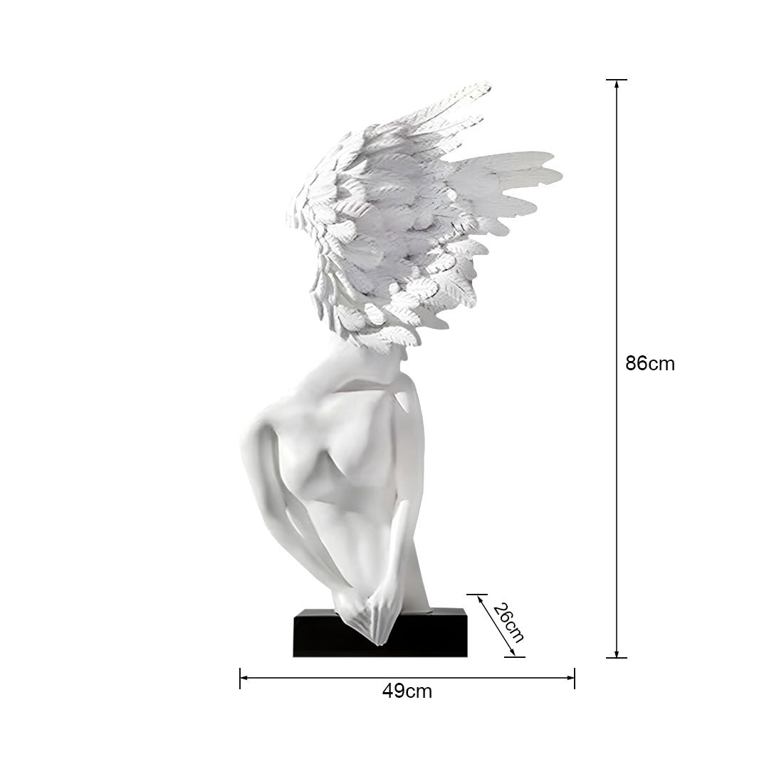 SOGA 86cm White Winged Figure Sculpture with Marble Base