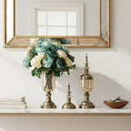 2x Clear Bronze Glass Vase with Lid and Blue Flower Set