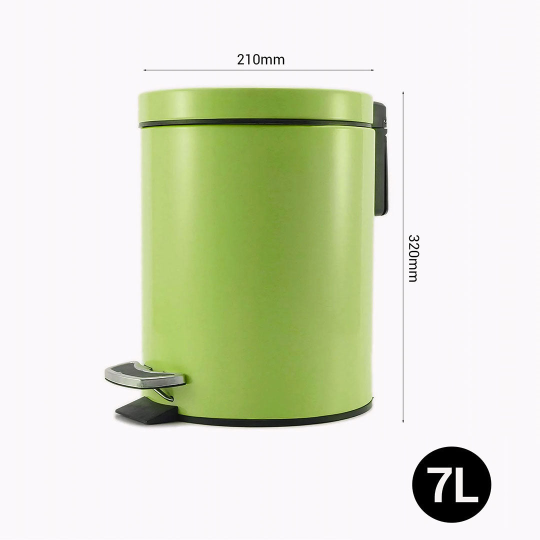 Foot Pedal Stainless Steel Trash Bin Round 7L Green