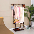 2-in-1 Organiser Clothes Shoe Rack Storage with Wheels Black