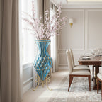 67cm Blue Glass Floor Vase with Metal Stand