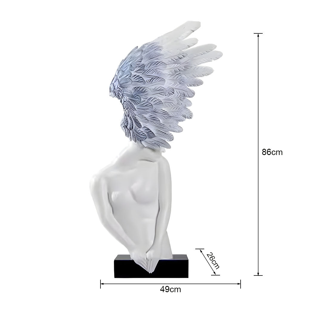 SOGA 86cm White Blue Winged Figure Sculpture with Marble Base