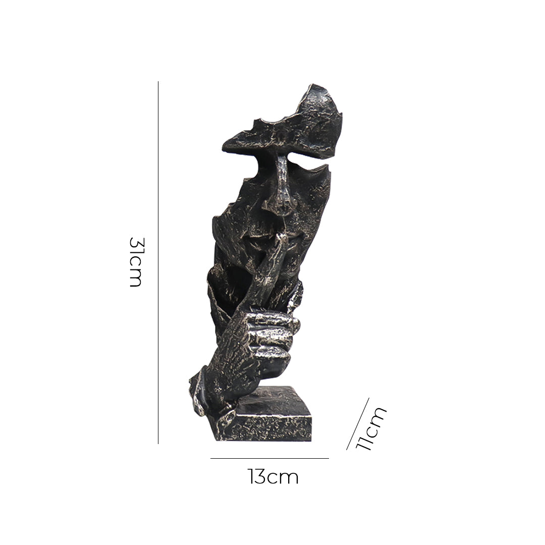 SOGA 31cm Black Resin Sculpture Silent Shush Face Design Modern Art