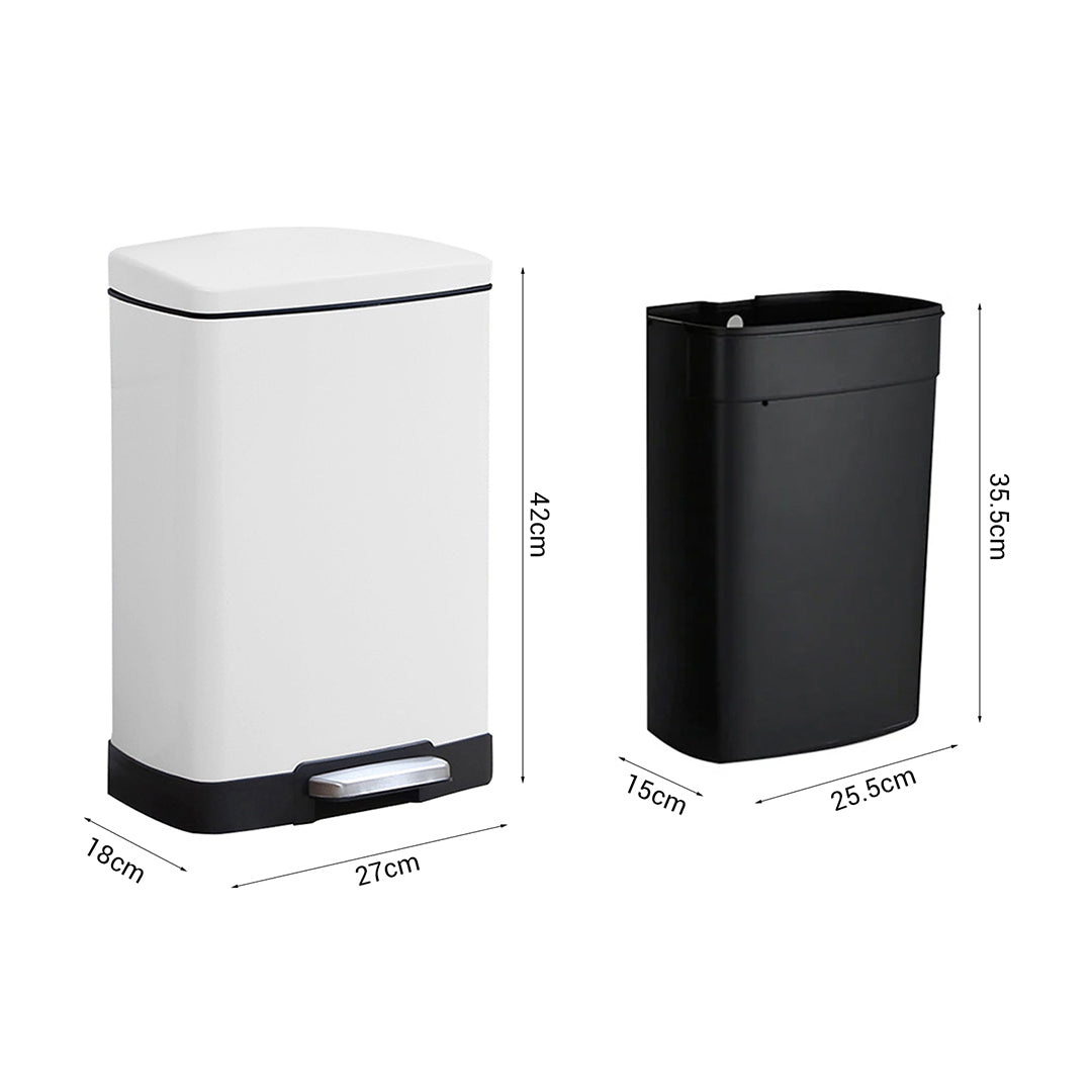 Rectangular 12L Stainless Steel Foot Pedal Recycling Bin for Garbage White
