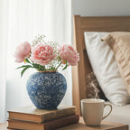 SOGA 21x22cm Blue with White Mini Floral Small Ceramic Flower Vase Elegant Living Room Home Decor