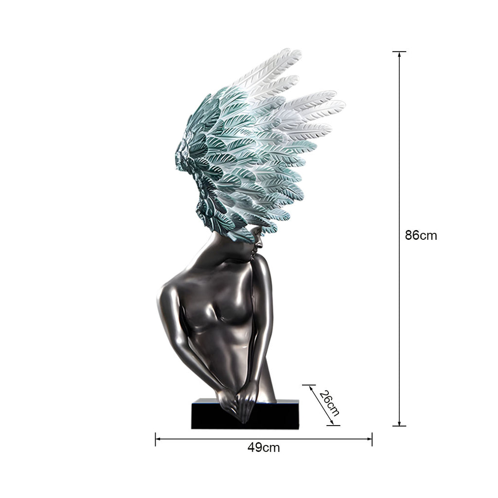 SOGA 86cm Silver Winged Figure Sculpture with Marble Base