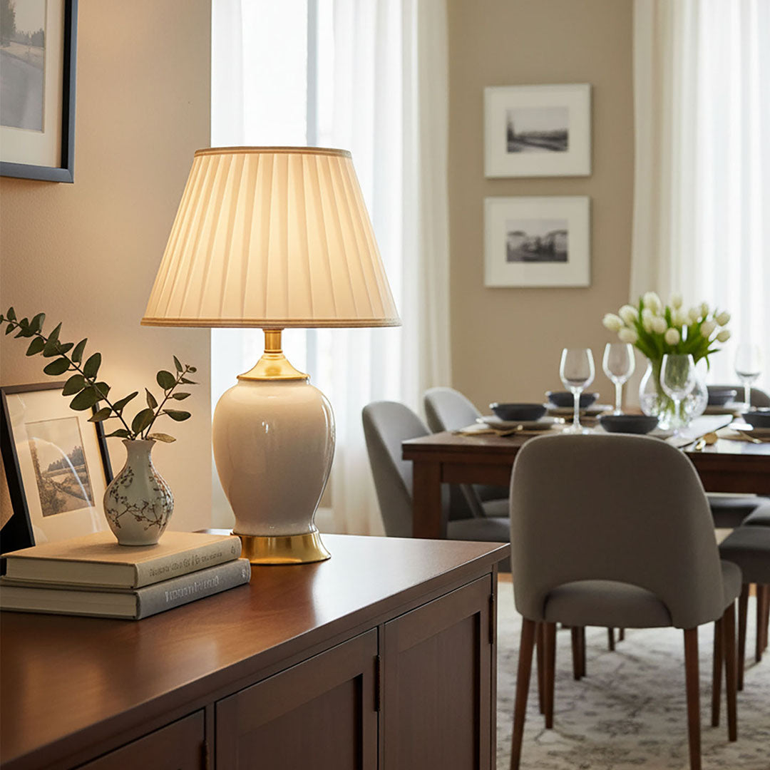 Ceramic Oval Table Lamp White