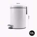 Foot Pedal Stainless Steel Trash Bin Round 12L White