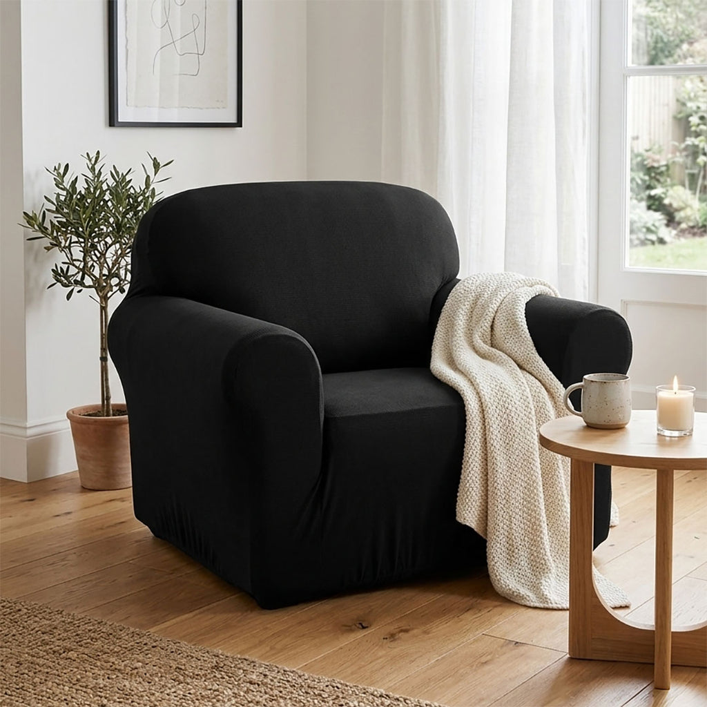 High Stretch 1-Seater Black Sofa Slipcover