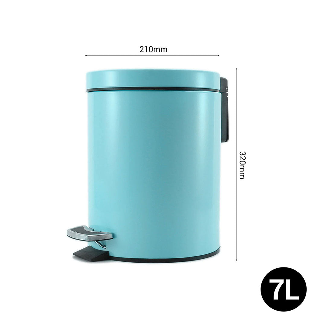 Foot Pedal Stainless Steel Trash Bin Round 7L Blue