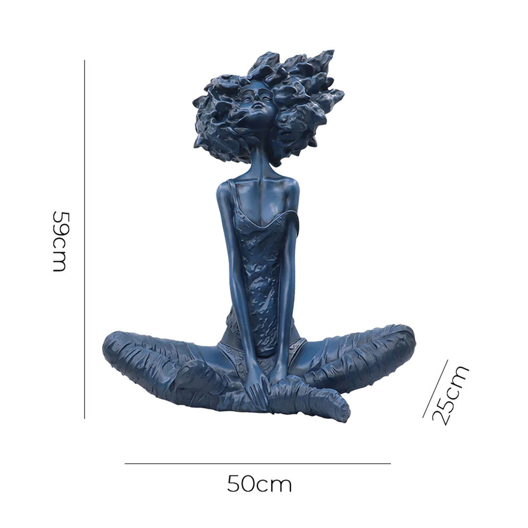 SOGA 59cm Blue Resin Sculpture Abstract Yoga Girl Design for Home Décor