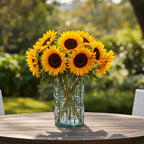 Blue European Glass Flower Vase with Gold Metal Pattern