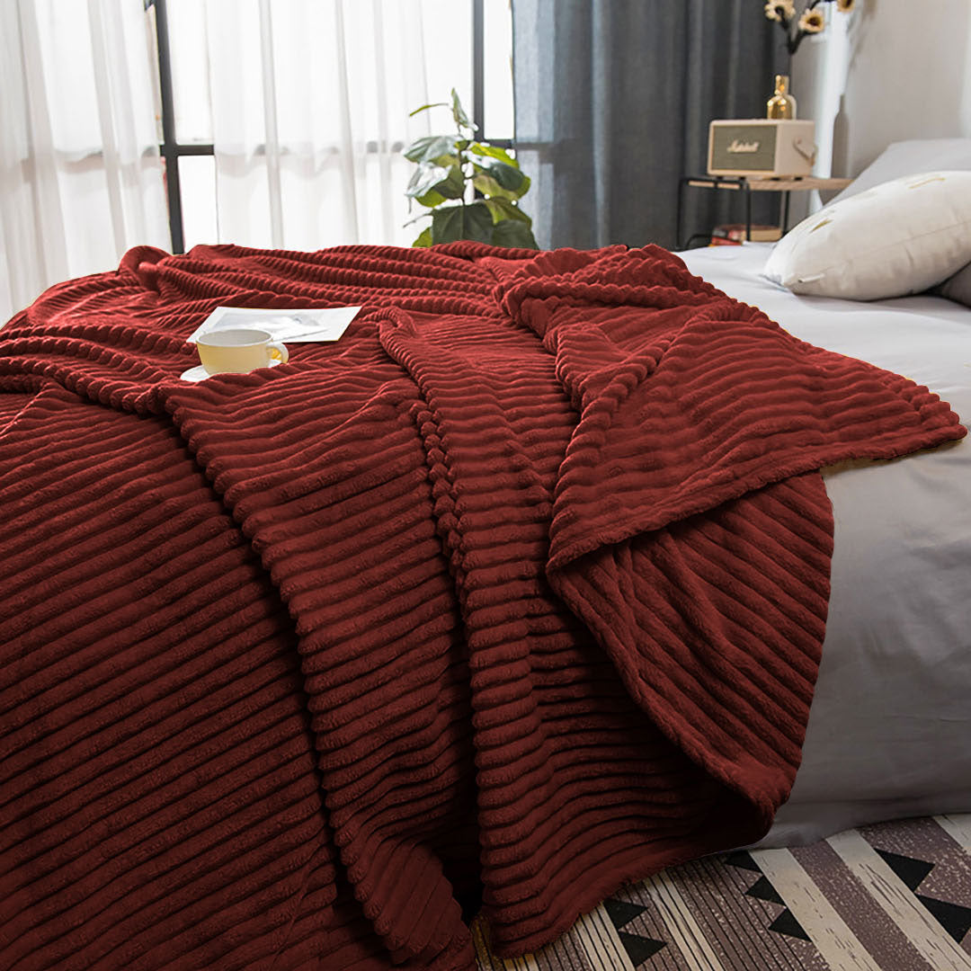 Burgundy Throw Blanket Warm Cozy Striped Pattern