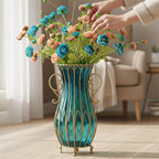 51cm Blue Glass Floor Vase with 12pcs Artificial Flower Set