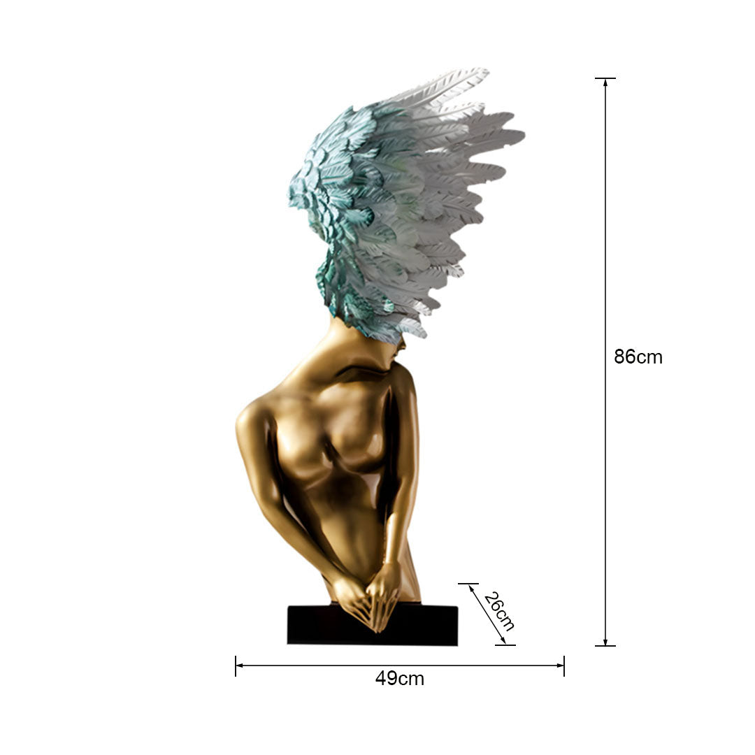 SOGA 86cm Gold Bronze Winged Figure Sculpture with Marble Base