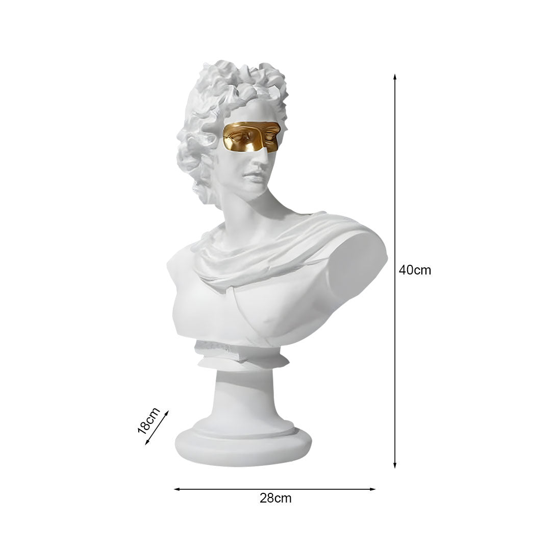 SOGA 40cm White Classical Bust Resin Sculpture with Gold Eye Mask for Modern Home Décor