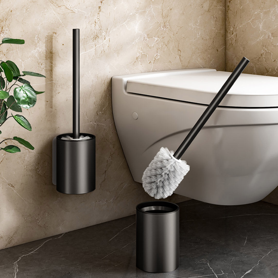 SOGA 27cm Wall-Mounted Toilet Brush – Black with Drain Holes