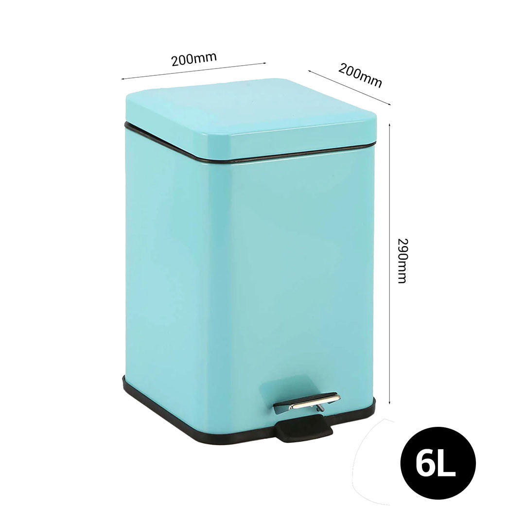 Foot Pedal Stainless Steel Trash Bin Square 6L Blue