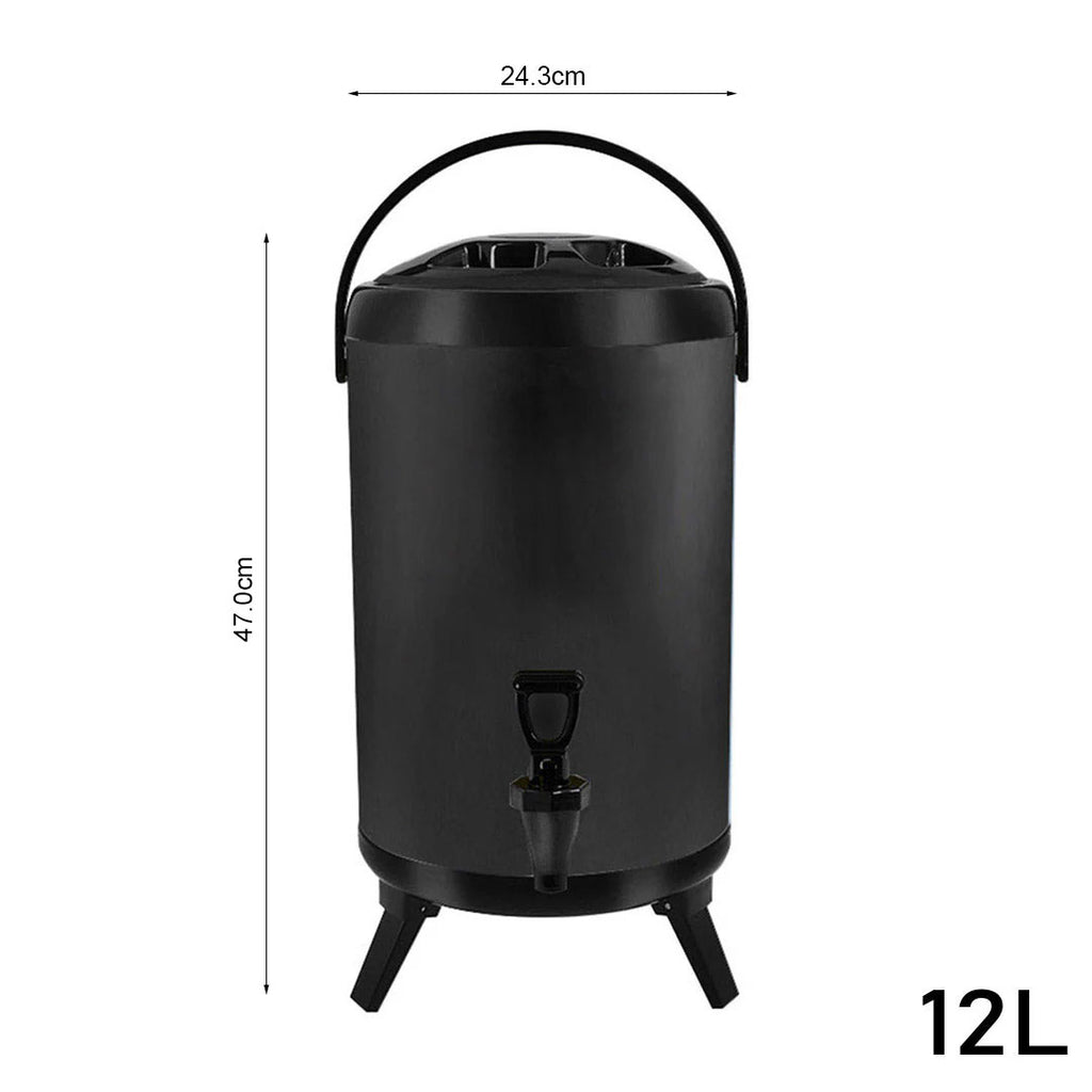 12L Stainless Steel Milk Tea Barrel with Faucet Black