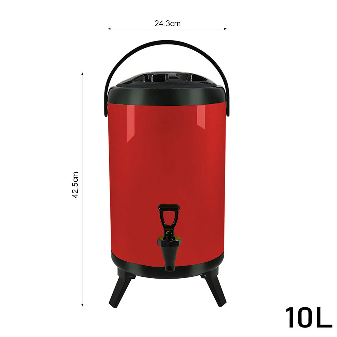 10L Stainless Steel Milk Tea Barrel with Faucet Red