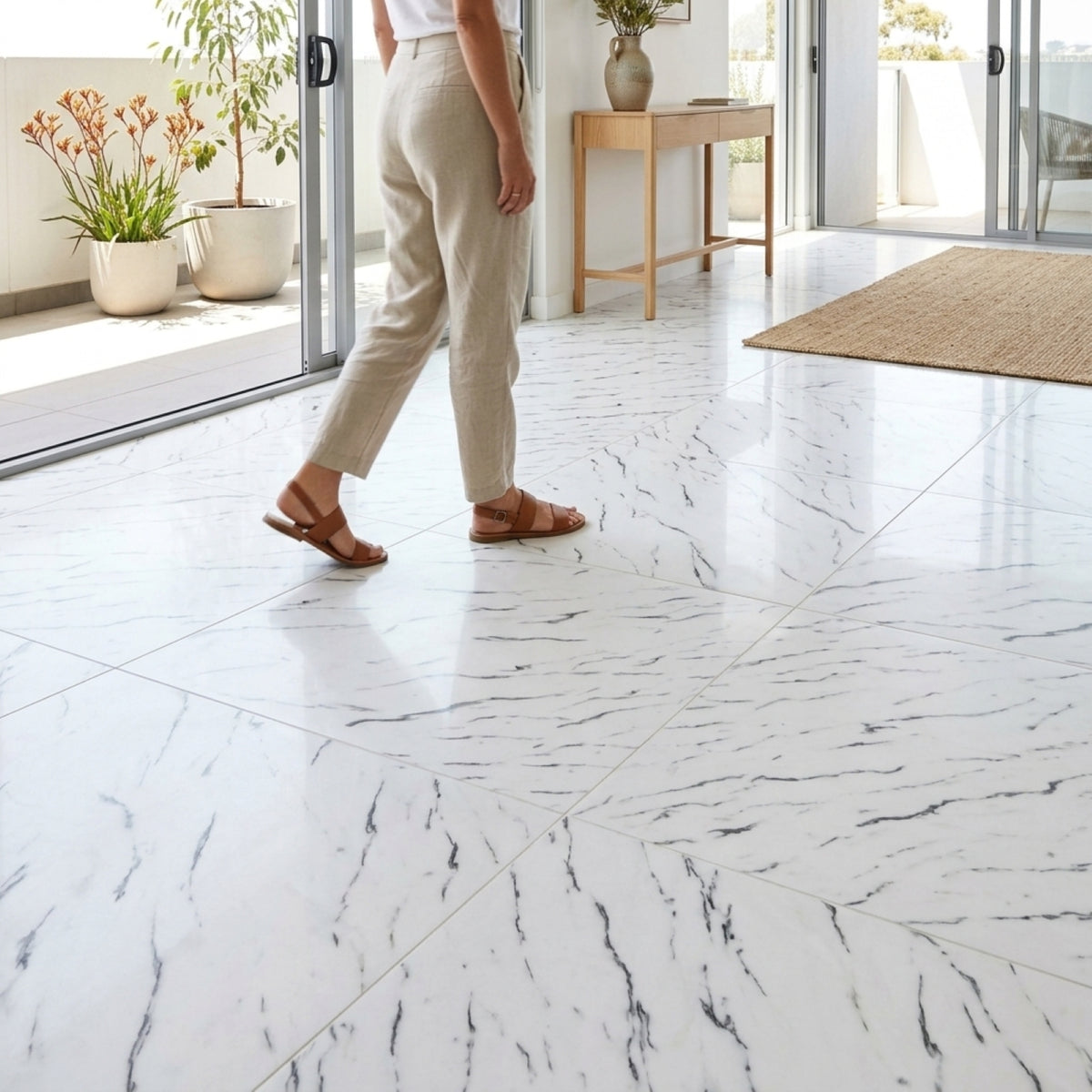 SOGA Peel & Stick Floor and Wall Tiles 60 x 60cm 10 Pack White Faux Marble