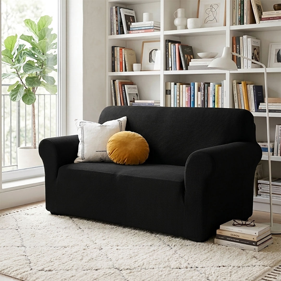 High Stretch 2-Seater Black Sofa Slipcover