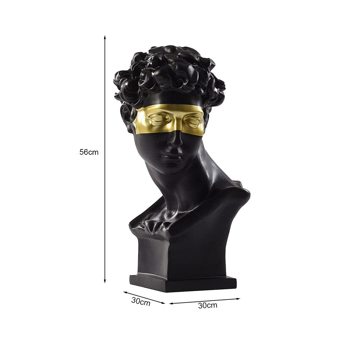 SOGA 56cm Black Resin Bust Sculpture Gold Masked Design Modern Art for Home Décor