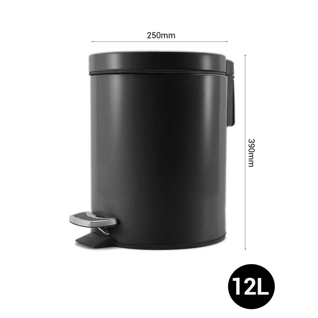 Foot Pedal Stainless Steel Trash Bin Round 12L Black