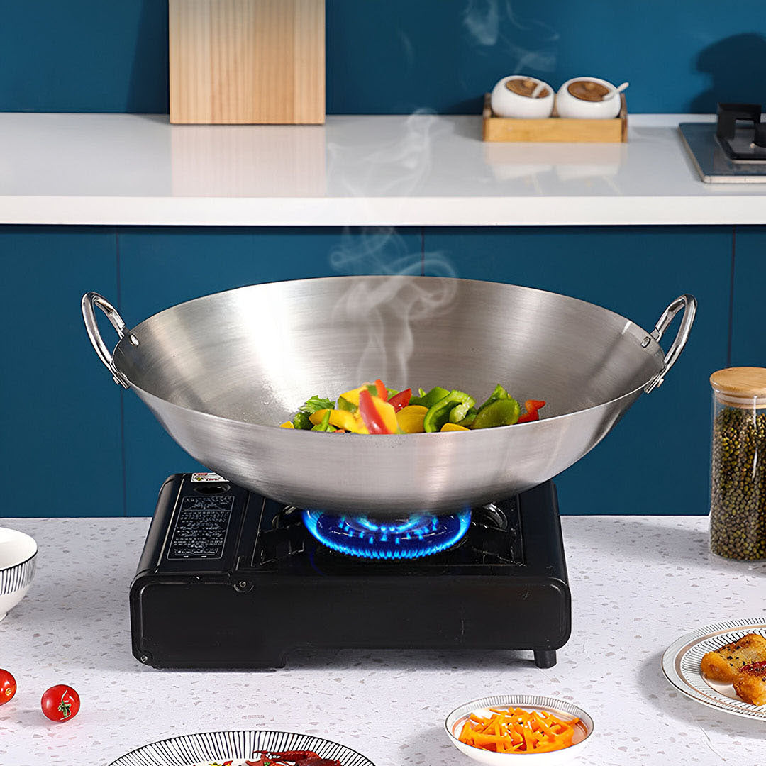 55cm Stainless Steel Kitchen Cooking Wok with 2 Sturdy Handles