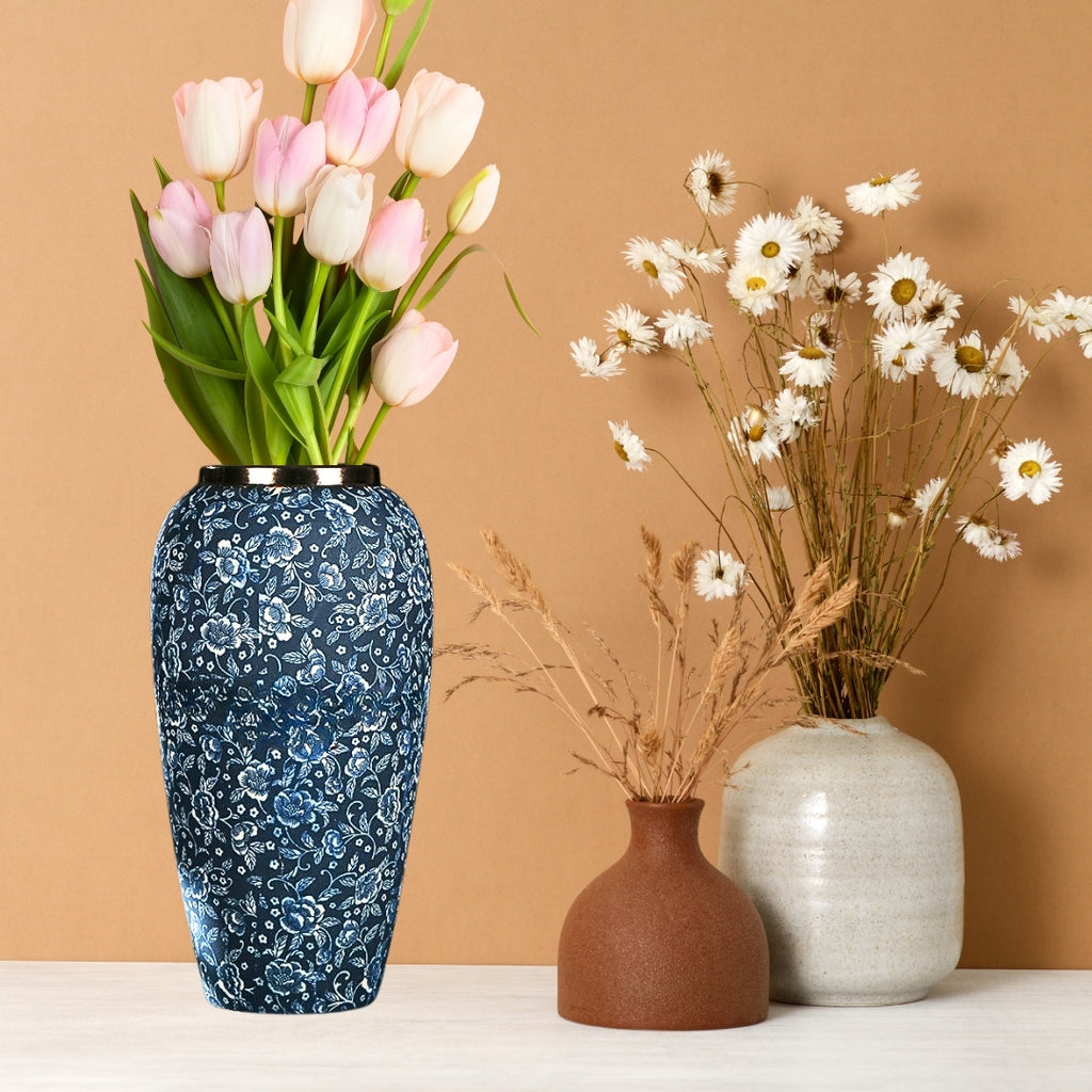 35x17cm Blue with White Mini Floral Large Ceramic Flower Vase