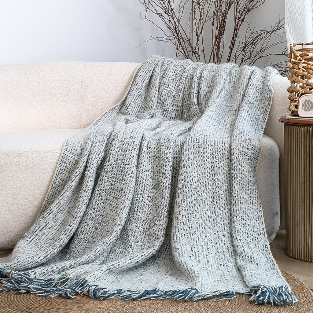 SOGA Light Blue-Gray Tassel Throw Blanket 160x200cm Soft Polyester