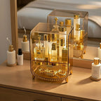 3 Tier Golden Yellow Multifunctional Countertop Cosmetic Storage Drawer Type Organiser