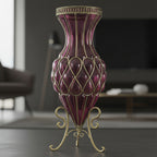 67cm Purple Glass Floor Vase with Metal Stand