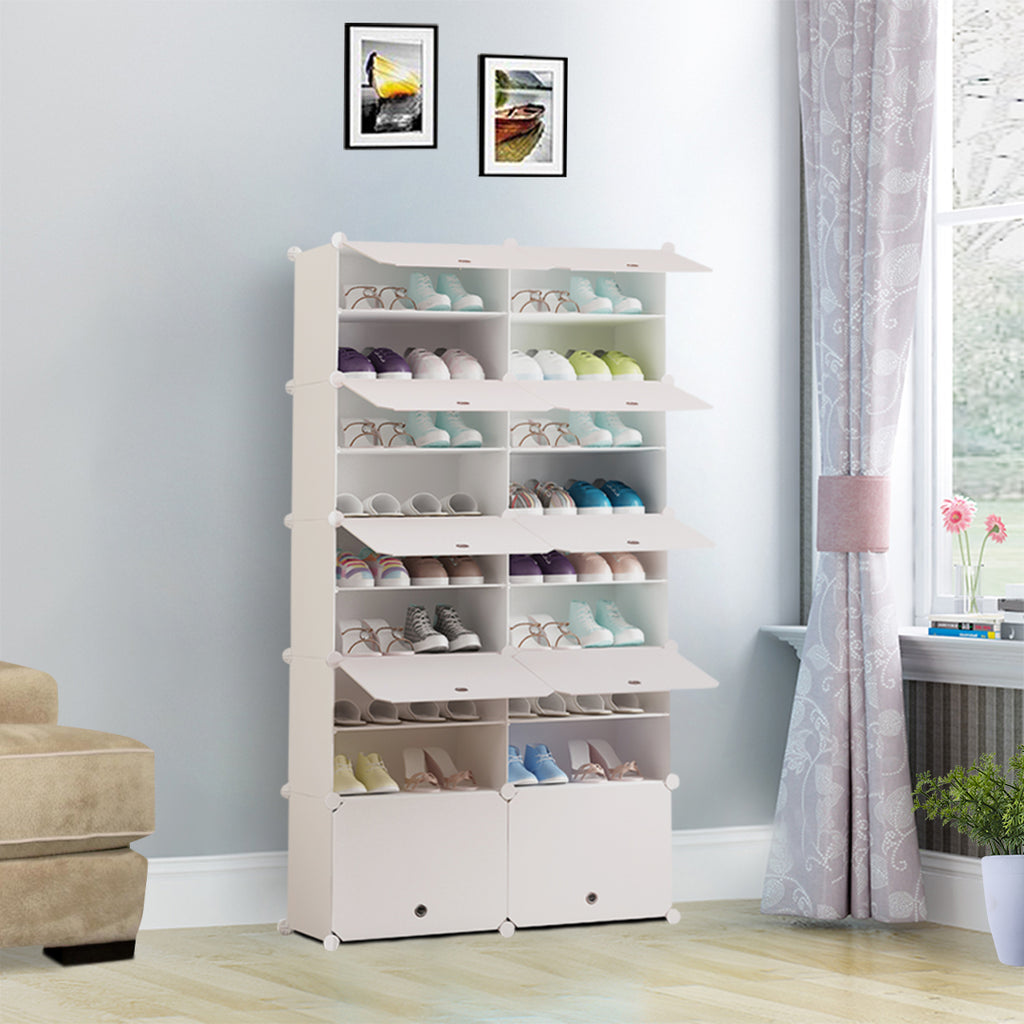 9 Tier 2 Column White Shoe Rack Organizer