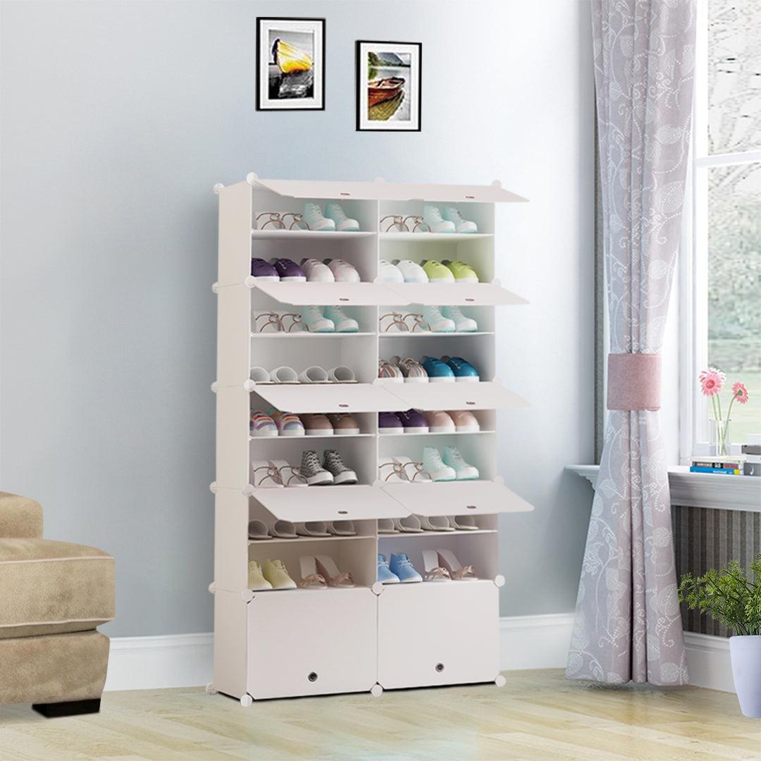 9 Tier 2 Column White Shoe Rack Organizer