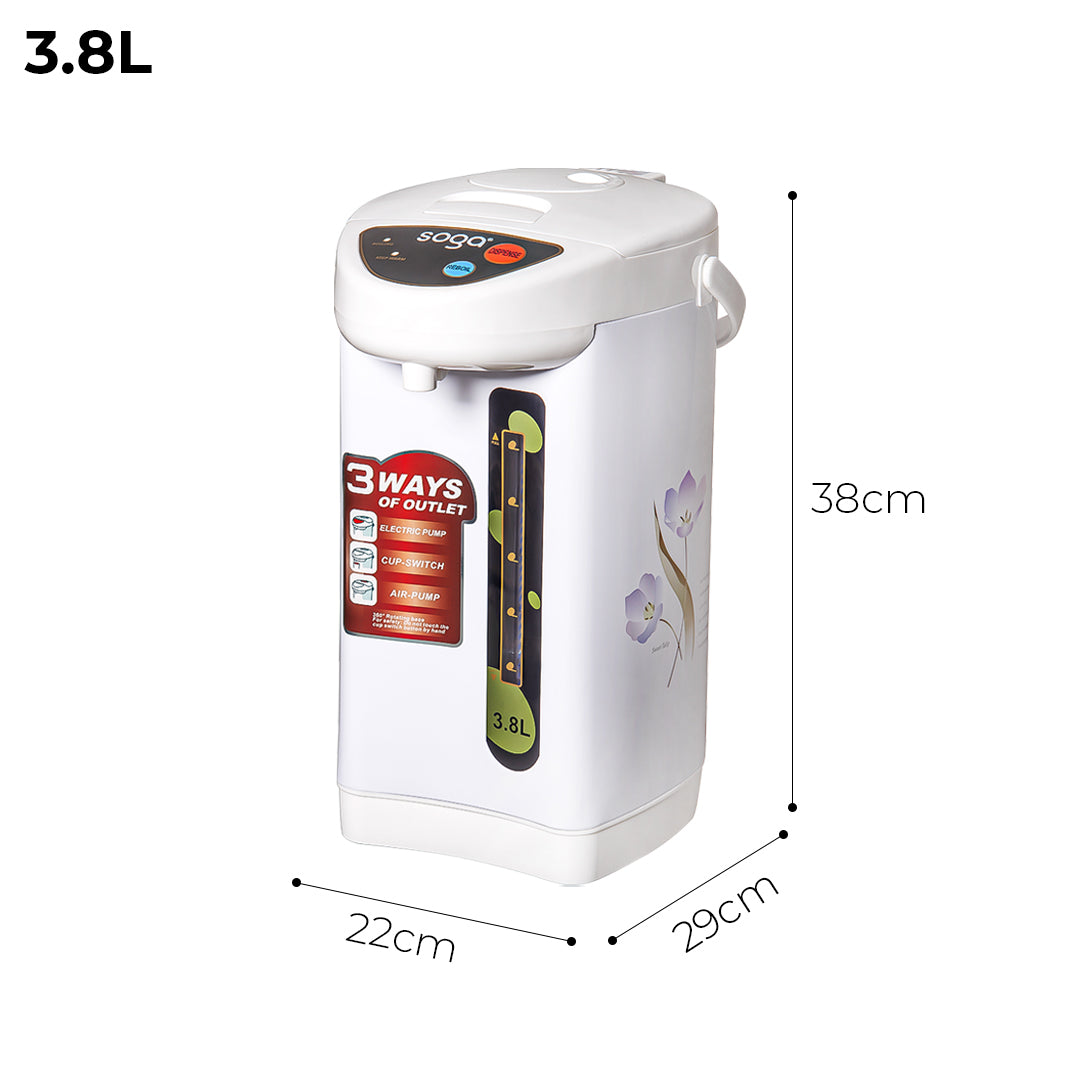 SOGA 3.8L White Plastic Exterior Electric Thermal Pot Dispenser with 3 Dispensing Modes