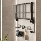 61cm Gray Wall-Mounted Double Pole Towel Holder with Hooks