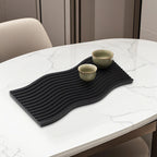 SOGA 39cm Black Ribbed Beech Wood Serving Tray